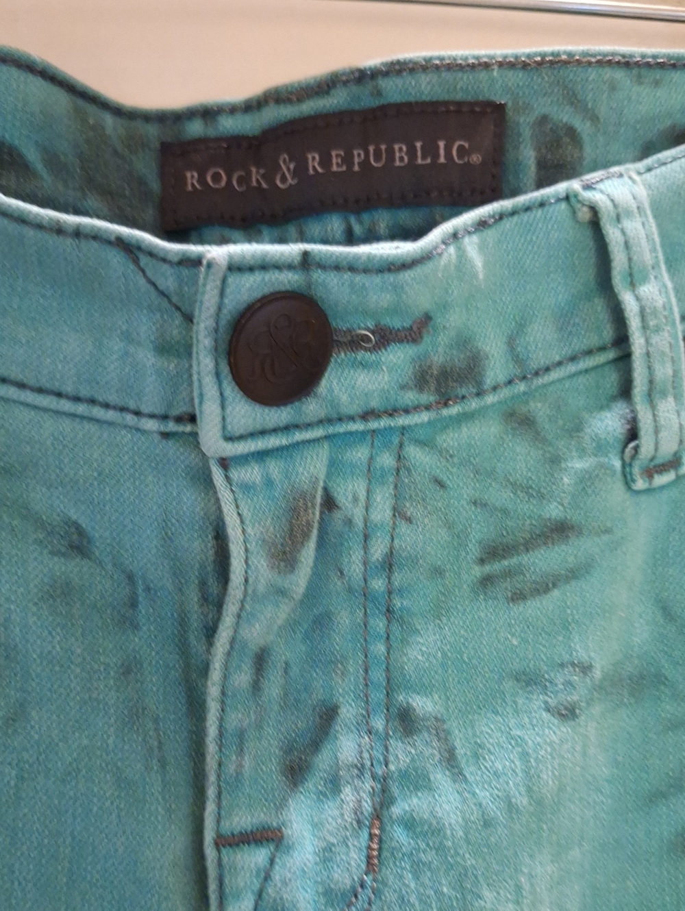 Rock & Republic Woman's  Teal Overwashed Jeans with Faded Teal & black Wash